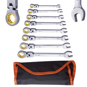 Jeu de clés à cliquet à tête flexible 8 pièces en acier CV avec pochette de rangement M - Product Image 2