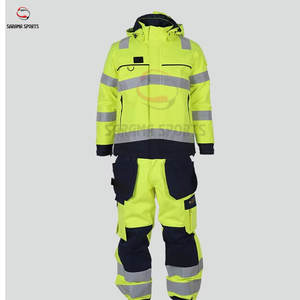 เสื้อแจ็คเก็ตกันหนาวสะท้อนแสงสีเหลืองแบบกำหนดเอง ชุดทำงานสองชิ้น เสื้อแจ็คเก็ตนิรภัยสะท้อนแสงสำหรับฤดูหนาว ชุดความปลอดภัยมองเห็นได้ชัดเจน - Product Image 1