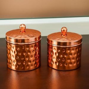 Copper Hammered Spice Canisters With Lids Airtight Food <b>Storage</b> <b>Container</b> <b>Kitchen</b> Vintage Design Handcrafted Stackable - Product Image 1