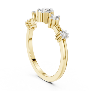 Bague de Mariage Classique à Cinq Pierres en Diamant de Laboratoire DEF VVS Taille Ronde Brillante Graduée, Or Jaune 14K, Fabricant de Bijoux Fins - Product Image 4