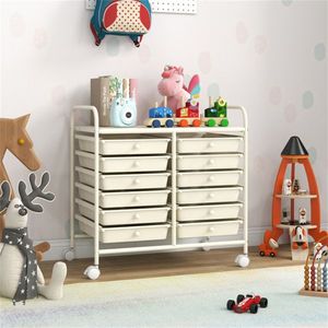 Carrello Portaoggetti a 12 Cassetti Rimovibili, 2 File, 10 Livelli, Cassetti Multicolore, 4 Ruote (2 con Freno), Telaio Bianco con Contorno Bianco - Product Image 5