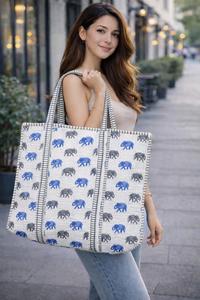 Sac fourre-tout matelassé en coton ethnique fait main pour femme, sac à bandoulière indien tendance à fermeture ouverte, lavable, pour le shopping - Product Image 3