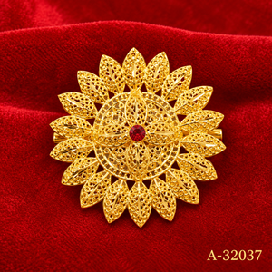 MOLL JEWELLERS รูปทรงดอกไม้โลหะผสมชุบทองเข็มกลัดสีแดงคิวบิกเซอร์โคเนียหินสำหรับผู้หญิงเครื่องแต่งกายงานแต่งงานอุปกรณ์เสริม A-32037 - Product Image 1