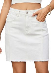Jupe mini en jean blanche taille haute, couleur unie, délavée, coupe crayon décontractée pour femme, taille standard, style été - Product Image 2