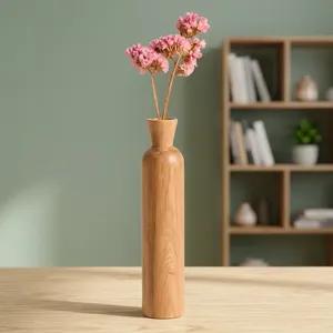 Vase en bois artisanal pour la décoration de la maison |   Grand vase décoratif pour fleurs avec finition en grain de bois naturel - Product Image 3