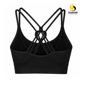 Sujetador deportivo negro con tiras para mujer, con paneles de malla, espalda cruzada, relleno extraíble y banda de soporte ancha para yoga y gimnasio - Product Image 6