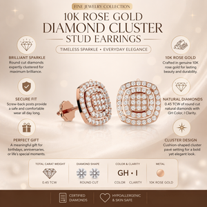 10K Gold Round Cut Natural Diamond Cluster Stud <b>Earrings</b> | 0.45 TCW Screw <b>Back</b> <b>Earrings</b> GH Color I Clarity | Fine Jewelry Gift - Product Image 4