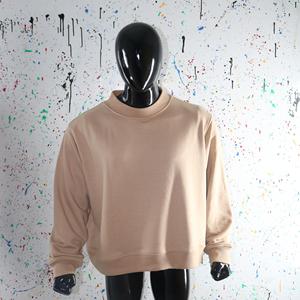 Sudadera Beige de Cuello Redondo para Mujer, 100% Algodón Tejido, Color Sólido, para Otoño - Product Image 3