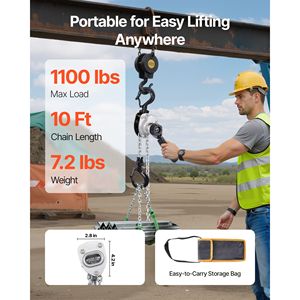 "10FT Heavy Duty Manual Lever Chain <b>Hoist</b> 1/2T 1100LBS Capacity G80 Alloy Steel Chain Dual Pawl Mechanica" - Product Image 3