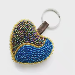 Traditional Indian Boho Beaded Bag Charm <b>Keychain</b> Colorful Embroidery on Skilled Artisans' <b>Leather</b> Handicraft - Product Image 1