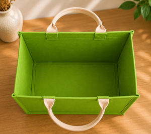 Sac de courses en toile de jute verte avec broderie 35x28x15cm avec poignée supérieure pour le rangement - Product Image 5