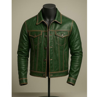 Jaket Biker Kulit Hijau Hutan Buatan Tangan - Kulit Domba Asli Pewarnaan Tangan - Jaket Biker Vintage Warna Bumi