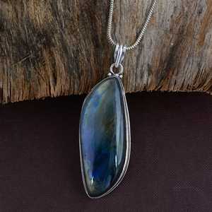 Collier pendentif en argent 925 avec labradorite, forme goutte d'eau, serti clos, pierre naturelle, style classique, unisexe, pour tous les jours - Product Image 5