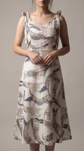 Robe midi imprimée chat blanc mignon pour femme, en coton, décontractée, coupe trapèze, légère et confortable, fournisseur en gros - Product Image 2