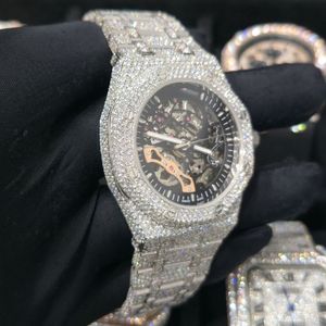 Custom Skeleton White Full Iced Out Round Moissanite Diamond <b>Mechanical</b> Hip Hop Luxurious Stylish <b>Watch</b> for Men Gift - Product Image 5