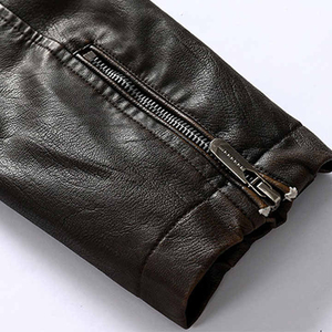 Chaqueta de Motociclista de Cuero Genuino para Hombre, Cuello Alto, Cierre de Cremallera, Estilo Biker - Product Image 4