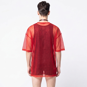 Camiseta de verano al por mayor para hombre con hombros caídos, camiseta transparente de moda para hombre, camisetas ajustadas sexys de malla transparente - Product Image 2