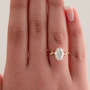 Bague de fiançailles en or 14 carats avec diamant de laboratoire ovale 1,5 ct EF-VS1, design floral, bijoux fins élégants pour femme, cadeau - Product Image 6