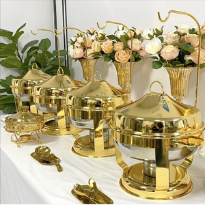 Elegante calentador de buffet redondo chapado en oro con tapa transparente. Duradero y elegante. Disponible a precios de mayorista. - Product Image 3