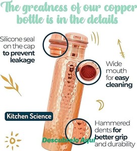 Premium <b>Copper</b> Water <b>Bottle</b> Smooth Finish Leakproof Cap Ayurvedic <b>Drinking</b> <b>Bottle</b> for Gym Yoga Travel Office - Product Image 5