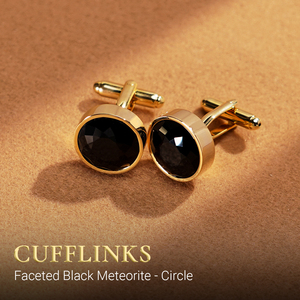 Boutons de manchette haut de gamme en or plaqué 18 carats avec pierre précieuse en météorite noire (quartz fumé) Feng Shui (MSDADEG005) de la collection Tinh Vu - Product Image 1