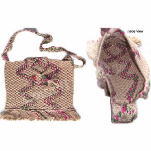 weaving Handmade Jute Macrame Sling <b>Bag</b> with Floral Embroidery Fringe Crossbody <b>Boho</b> Purse - Product Image 2