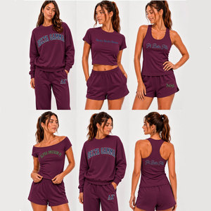 Ensemble 3 pièces décontracté pour femme, gris, brodé de lettres grecques, col rond, toutes saisons, 100 % coton anti-boulochage - Product Image 6