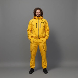 Chándal Unisex Amarillo con Capucha, de Color Sólido, Transpirable, de Poliéster, Informal, para Otoño, con Bolsillos Laterales - Product Image 1