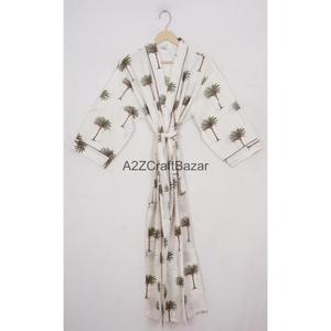 Kimono léger en coton 100% fait main, respirant, imprimé floral, pour l'été, le spa, la baignoire, décontracté, romantique, longueur intégrale, pour la nuit et le sommeil - Product Image 2