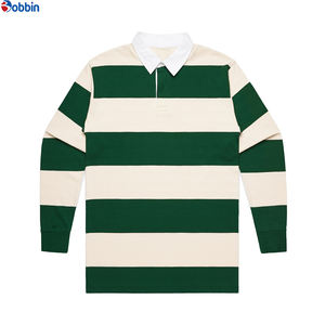 Custom Logo Printing Long Sleeve Uniform Golf <b>Men's</b> <b>Polo</b> <b>Shirt</b> Summer Collection New Hot Sale <b>Green</b> & White Color Block Stripe - Product Image 4