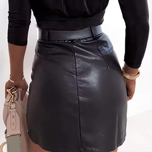 Women's High Quality Genuine Leather Corduroy Vintage Natural Waist Midi Skirt Fall Winter Office Reversible Anti-Bacterial - Product Image 5