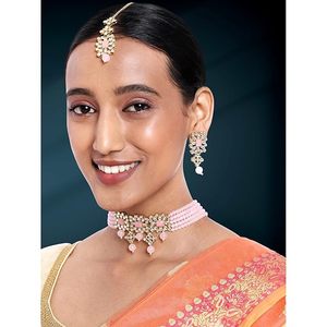 Conjunto de Joyas de Cristal Floral Rosa, Collar y Aretes Chapados en Oro de 22K, Estilo Romántico para Boda de Mujer - Product Image 4
