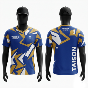 Maillot de golf pour hommes, qualité supérieure, 180 GSM, polyester interlock, bleu royal, or, blanc, sublimation par transfert, logo personnalisé, tenue d'équipe - Product Image 1