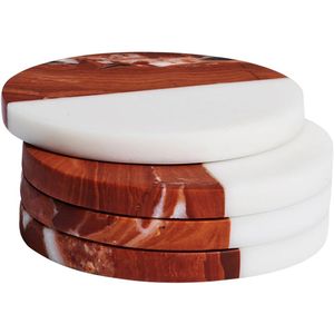 Lot de sous-verres en marbre et bois, blanc et marron, forme carrée, pour table à manger et décoration de cuisine, ensemble en marbre adapté à tous les types de tables - Product Image 1