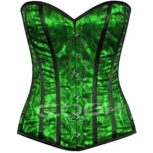 Corset bustier en satin vert avec baleines en acier, à laçage serré, pour la mode - Product Image 1