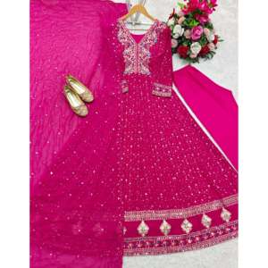 Designer Wedding <b>Gown</b> with Embroidery Sequence Work Pent and Dupatta Included - Product Image 1