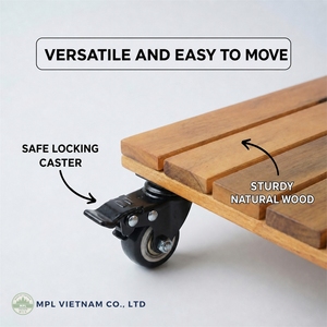Chariot à plantes roulant robuste de 19 pouces avec roues carrées en bois, design minimaliste et traditionnel, écologique, pour jardin et usage domestique, capacité 150 kg - Product Image 6