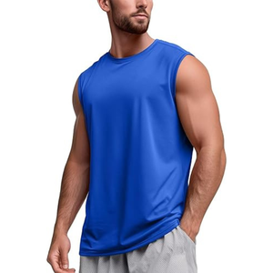 Camiseta sin mangas para hombre, azul real, cuello redondo, de secado rápido, informal, para gimnasio, entrenamiento, color sólido, tejido de poliéster, chaleco muscular - Product Image 2