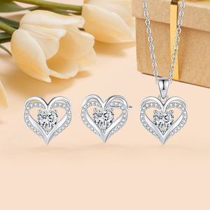S925 Sterling <b>Silver</b> Jewelry <b>Set</b> Fashion <b>Earrings</b> Necklace <b>Set</b> Heart Pendants <b>Stud</b> <b>Earrings</b> Charm Diamond Necklace for Women - Product Image 4