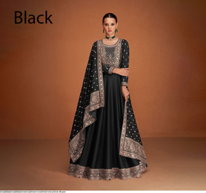 Lehenga Choli de Seda Negra con Bordado, Vestido de Novia Tradicional Largo Hasta el Suelo para Mujer, Estilo India Pakistán - Product Image 1