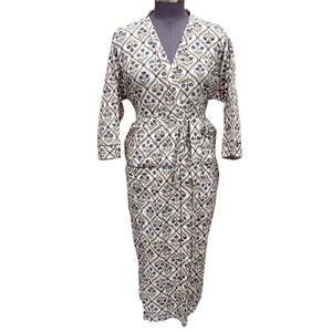 Robe Kimono Textile Faite à la Main, Imprimé Floral, Douce et Décontractée, Lavable en Machine, Tissu 100% Coton, Col en V, Fermeture à Ceinture - Product Image 1