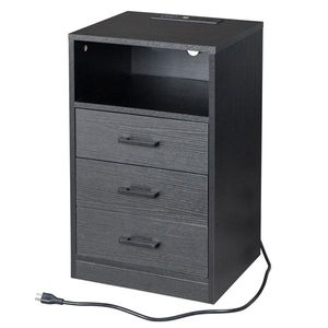 FCH 40*35*65cm <b>Black</b> <b>Bedside</b> <b>Table</b> with LED Light Triamine Three Drawers and Socket Particleboard Pasted Nightstands - Product Image 6