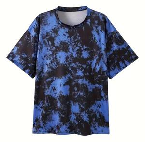 Men's <b>Tie</b>-Dye O-Neck Short Sleeve <b>Knitted</b> Casual Regular Fit Patterned Style Quick Dry 180g T-Shirt - Product Image 5