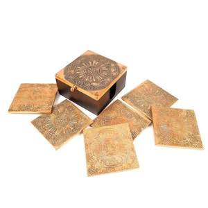 Brass Tea <b>Coasters</b> with Velvet Back Wooden Base Premium <b>Drink</b> <b>Coasters</b> for Cups Glasses - Product Image 2