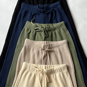 Pantalon de survêtement évasé taille haute en tissu gaufré pour femme, qualité OEM, coupe décontractée, thermique, jambe large - Product Image 4