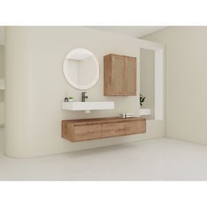 Mobile bagno sospeso da 60 pollici con lavabo in resina e 2 armadietti laterali, 3 cassetti a chiusura ammortizzata, design a montaggio a parete - Product Image 3