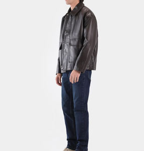 Chaqueta de Cuero Clásica para Hombre, Color Marrón, Cálida, Estilo Vintage, Bolsillos con Solapa, Diseño Atemporal, Ropa Urbana de Moda, Venta al Por Mayor, Alta Calidad - Product Image 4