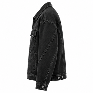 Chaqueta de Mezclilla Negra para Hombre, Corte Holgado, Resistente al Viento, Ecológica, Transpirable, Color Sólido, Diseño Casual con Botones y Bolsillos Frontales, Otoño - Product Image 1