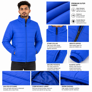 Vestes matelassées pour hommes en gros – Blouson d'hiver rembourré à col montant et manches longues, fermeture éclair intégrale, poches latérales, OEM - Product Image 5