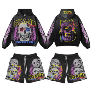 Ensemble de 2 pièces pour homme, sweat-shirt à imprimé toile d'araignée et short en jean, tenue de sport décontractée hip-hop personnalisée - Product Image 2